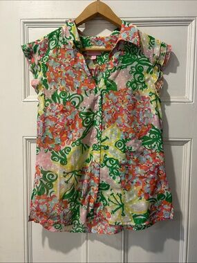Lilly Pulitzer Blossom Lily Cap-Sleeve Button Front Top